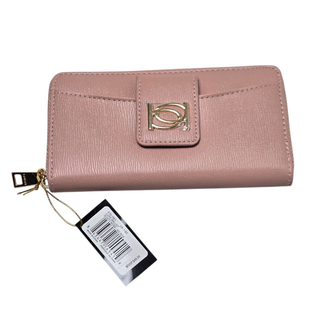 bebe Dusty Rose Faux Leather Zip-Around Clutch Wallet